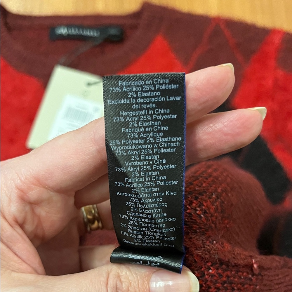 All Saints Men's Red and Black Argyle Crewneck Sweater - Picture 4 of 4